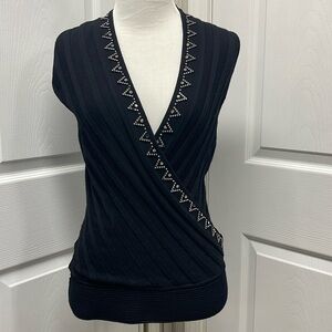 Belldini Black V-Neck Rhinestone Sweater Vest Medium NWT